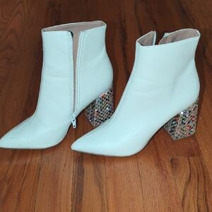 Betsey Johnson Kassie Ankle Boot (White Ankle Boot With Rhinestone Heel)